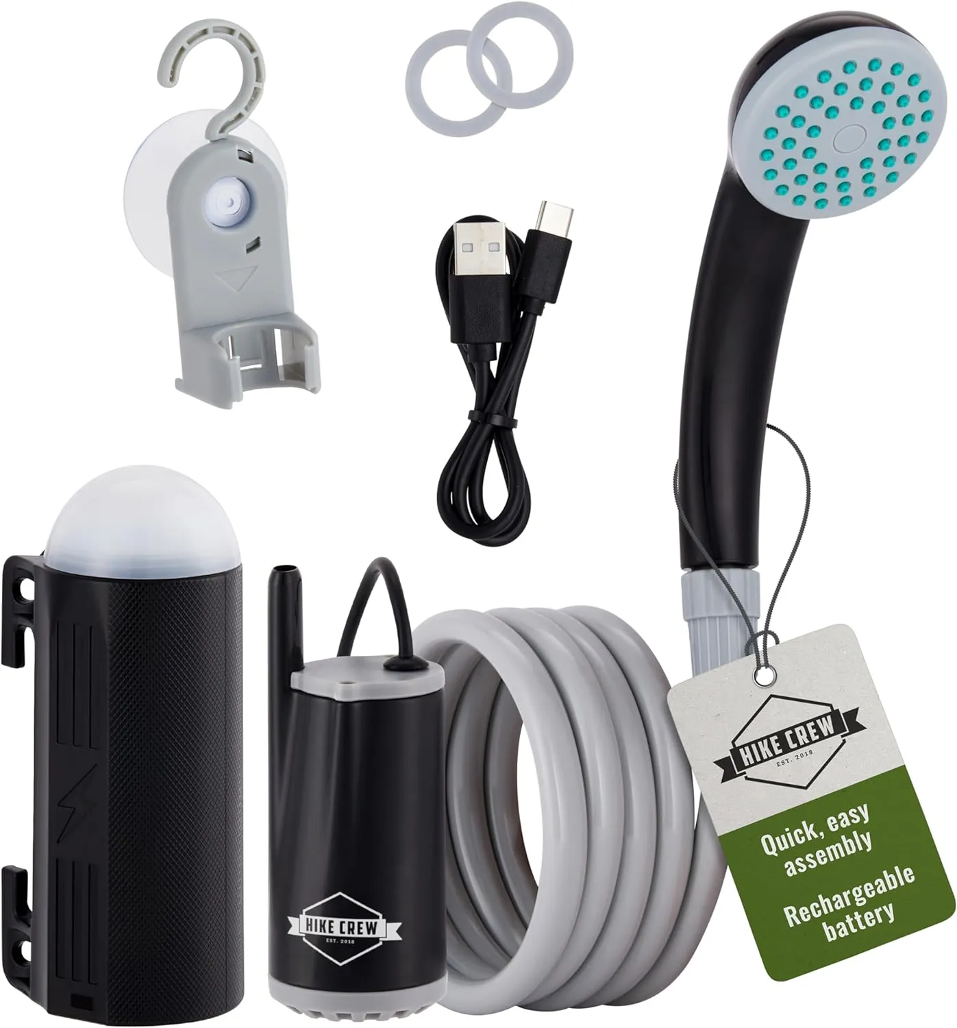 Battery-Operated Camping Shower w/LED Light, Outdoor Handheld Portable Shower for Camping