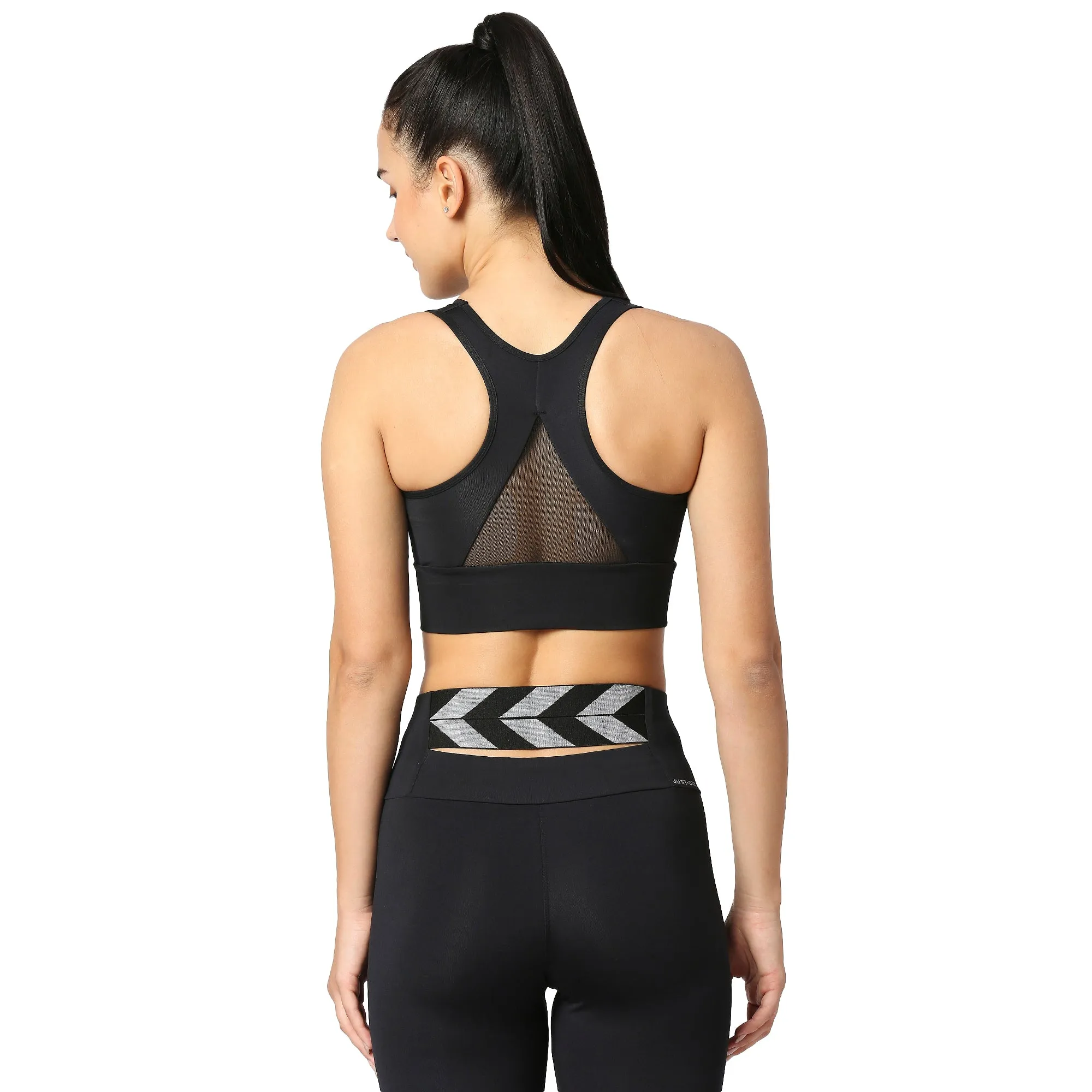 BLACK TRAINING SPORT BRA WITH MESH RACER-BACK