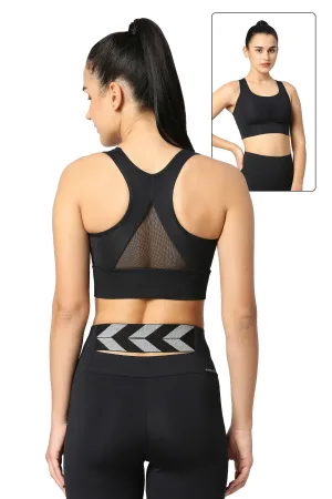 BLACK TRAINING SPORT BRA WITH MESH RACER-BACK