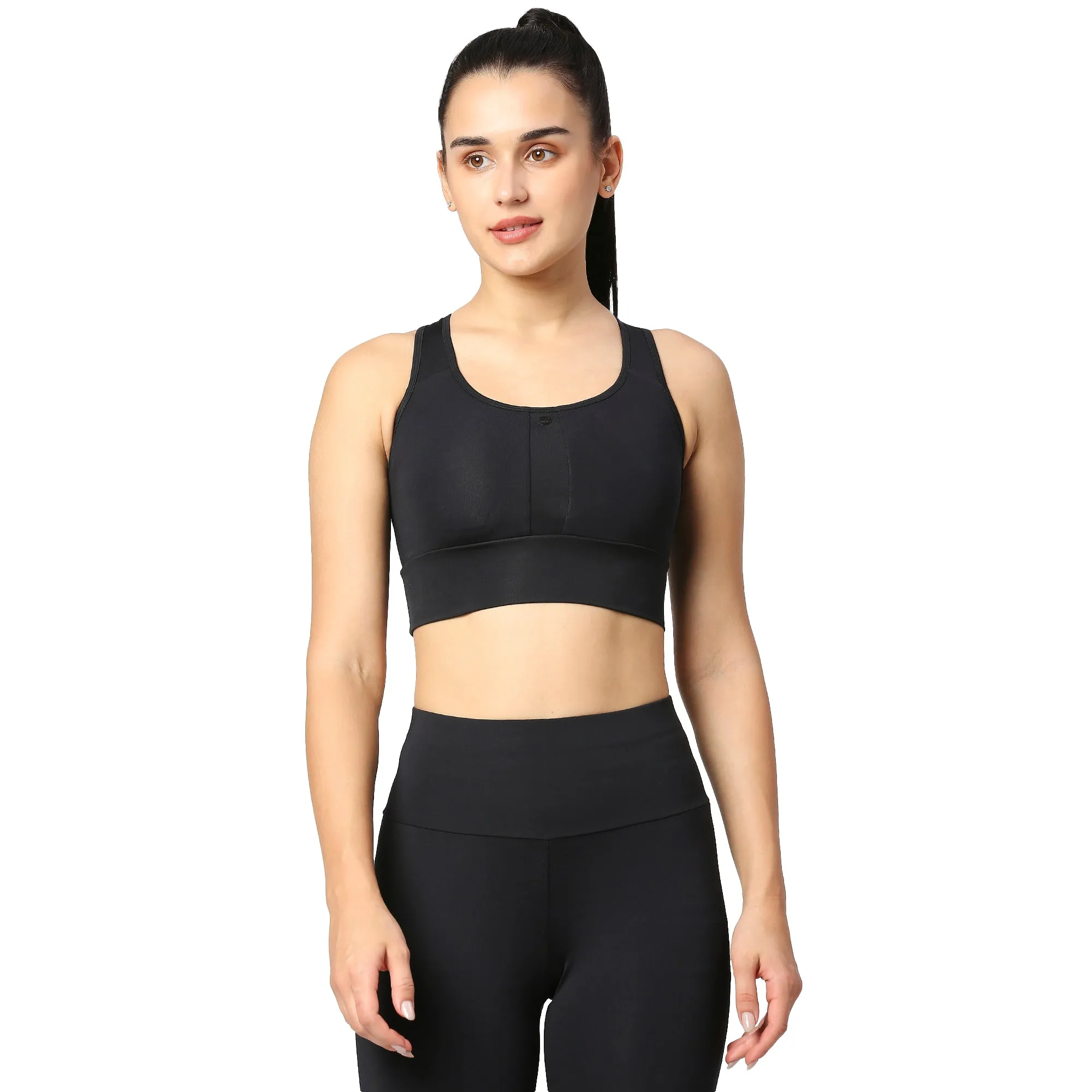BLACK TRAINING SPORT BRA WITH MESH RACER-BACK