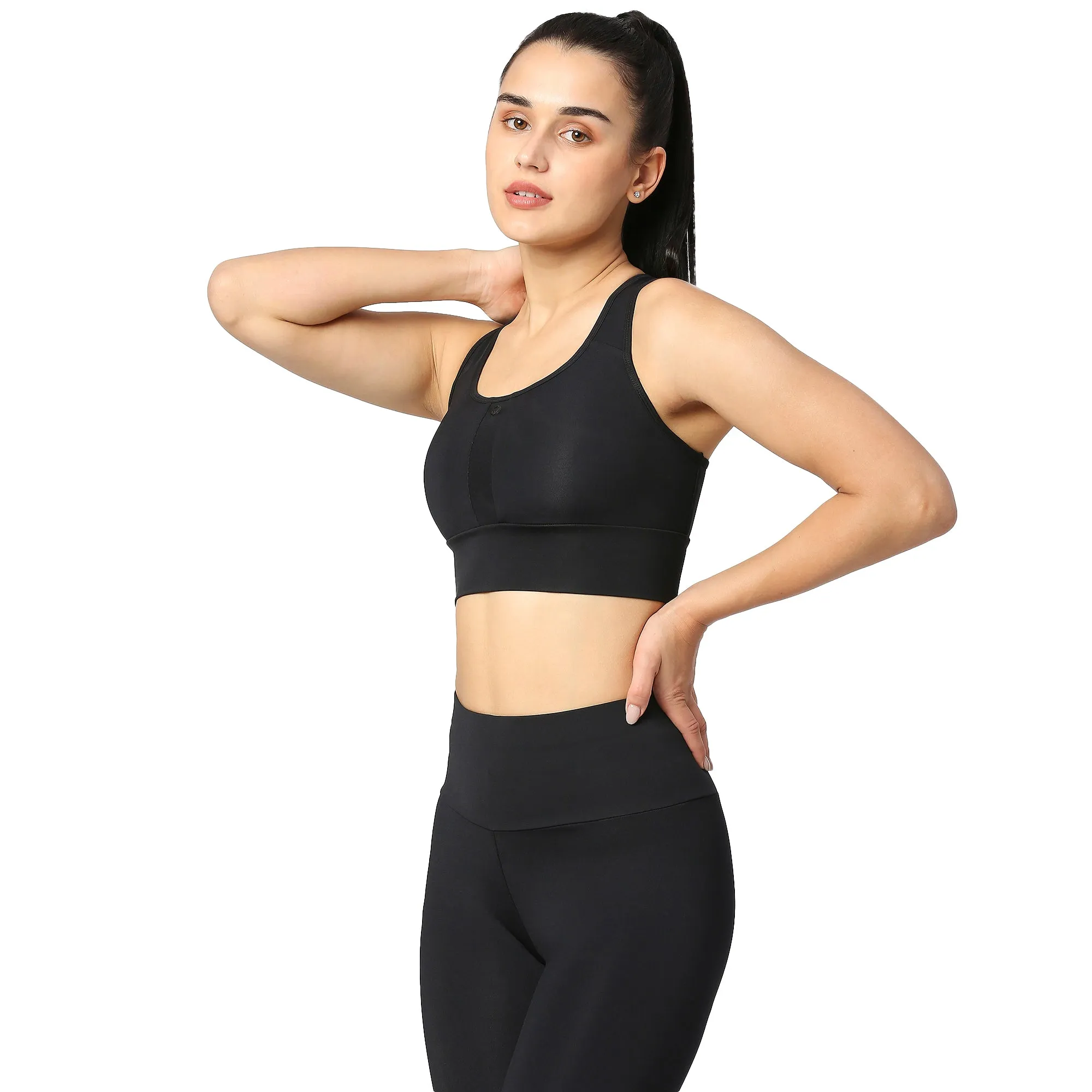 BLACK TRAINING SPORT BRA WITH MESH RACER-BACK