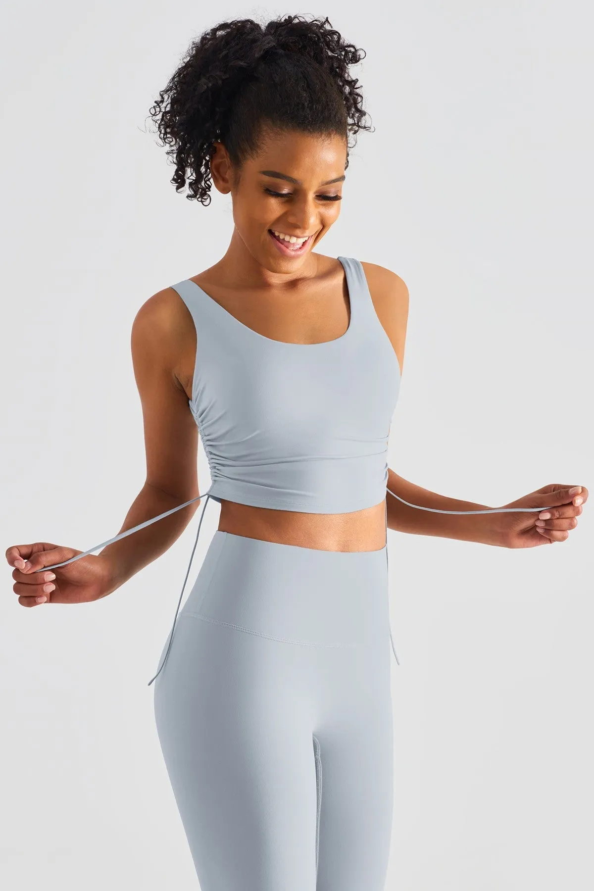 Cropped Tank Tops with Side Drawstring