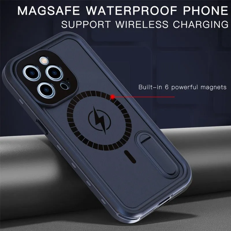 Magsafe Waterproof Shockproof Wireless Charging Phone Case With Kickstand
