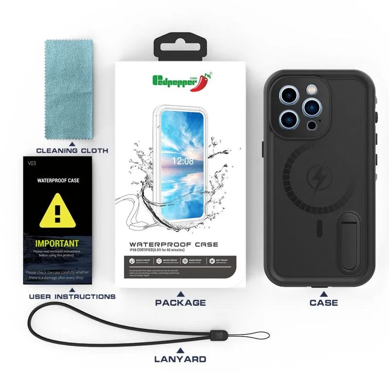 Magsafe Waterproof Shockproof Wireless Charging Phone Case With Kickstand