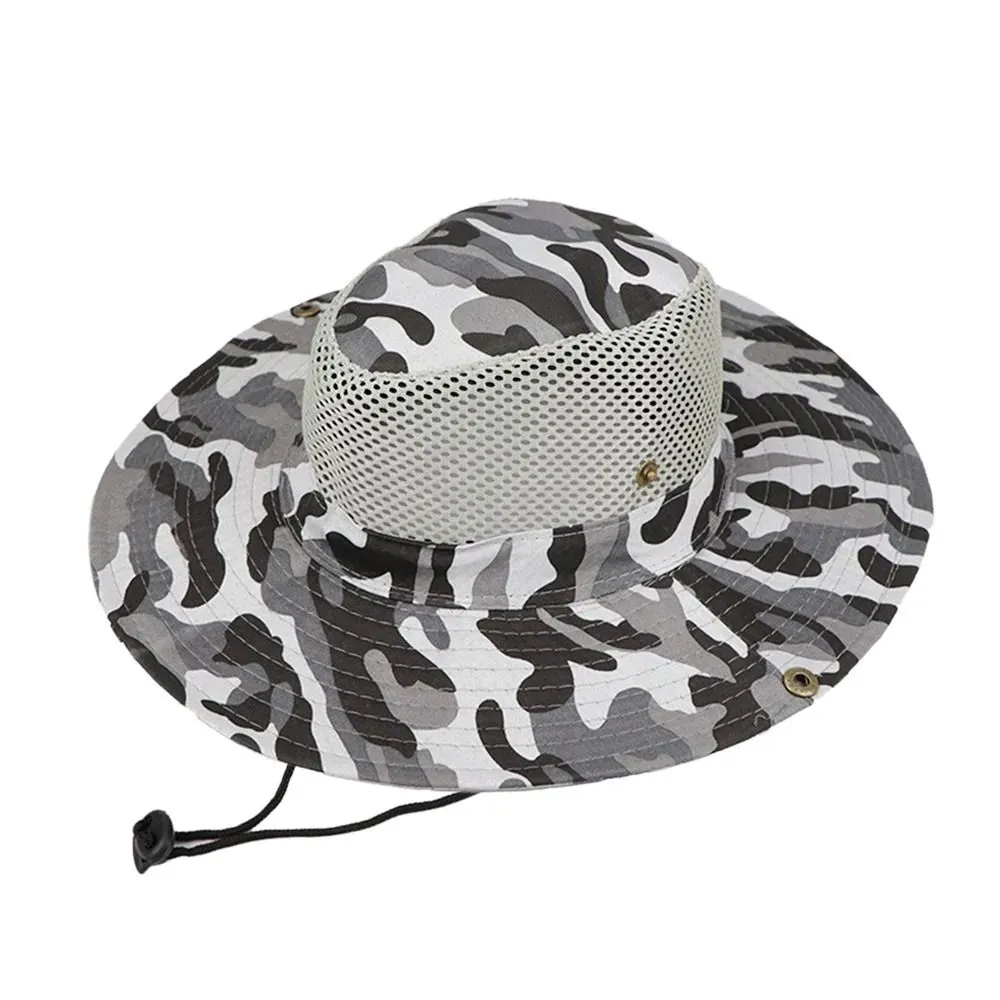 Outdoor Breathable Mesh Camouflage Bucket Hat Sun Protection Hunting Fishing Hiking Cap