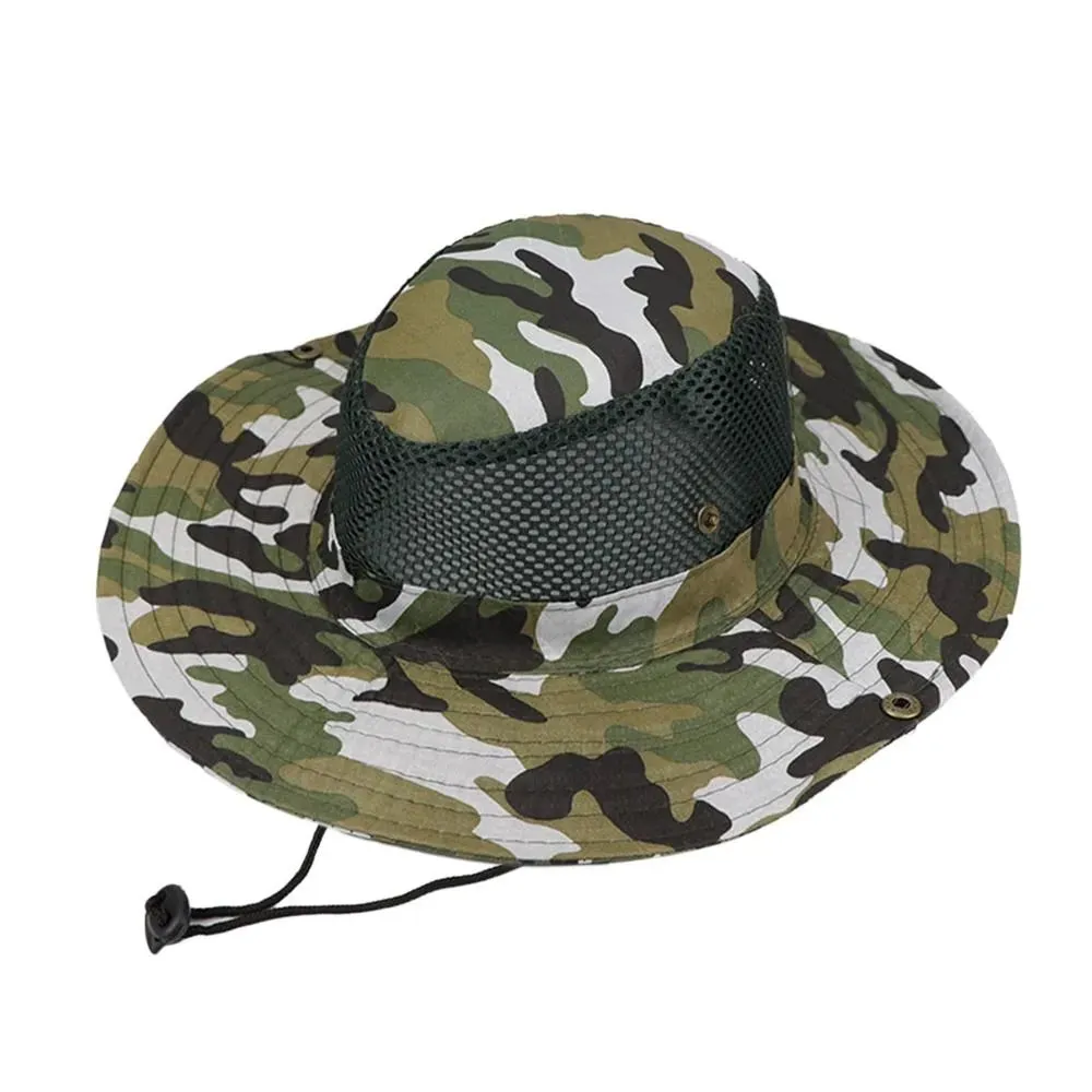 Outdoor Breathable Mesh Camouflage Bucket Hat Sun Protection Hunting Fishing Hiking Cap