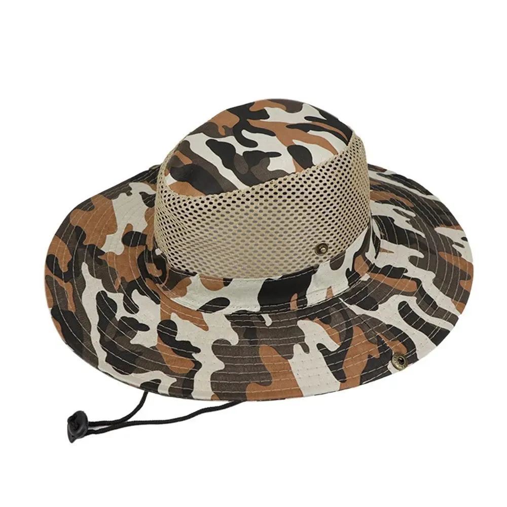 Outdoor Breathable Mesh Camouflage Bucket Hat Sun Protection Hunting Fishing Hiking Cap