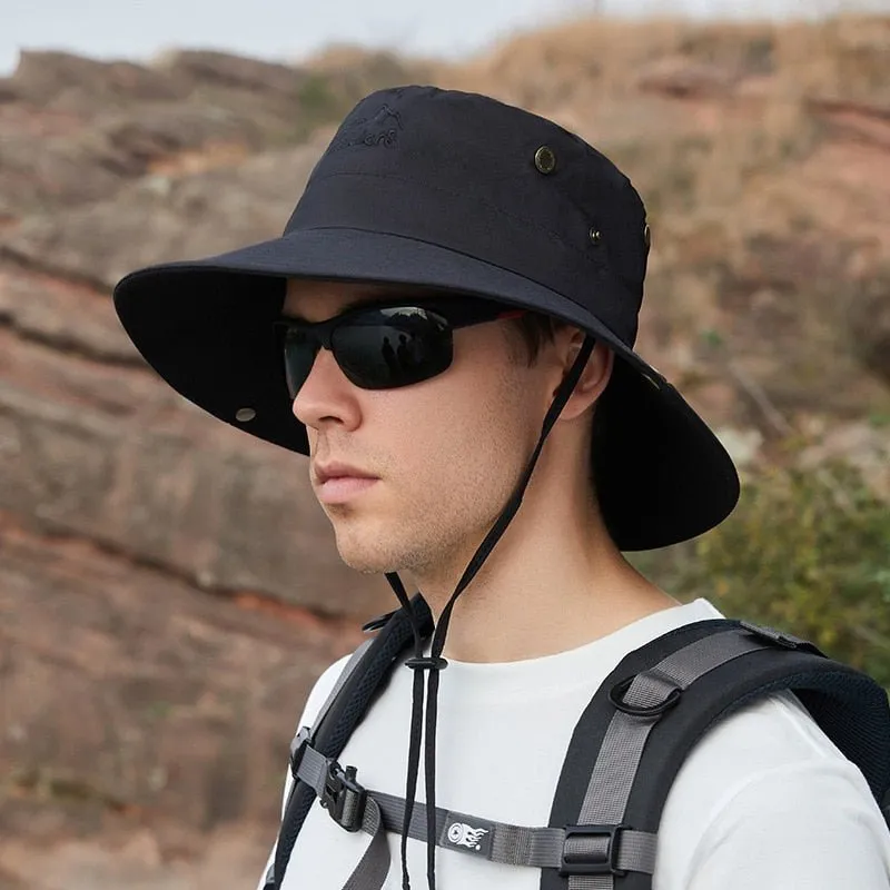 Outdoor Hat with Secure Strap and Brim Snaps