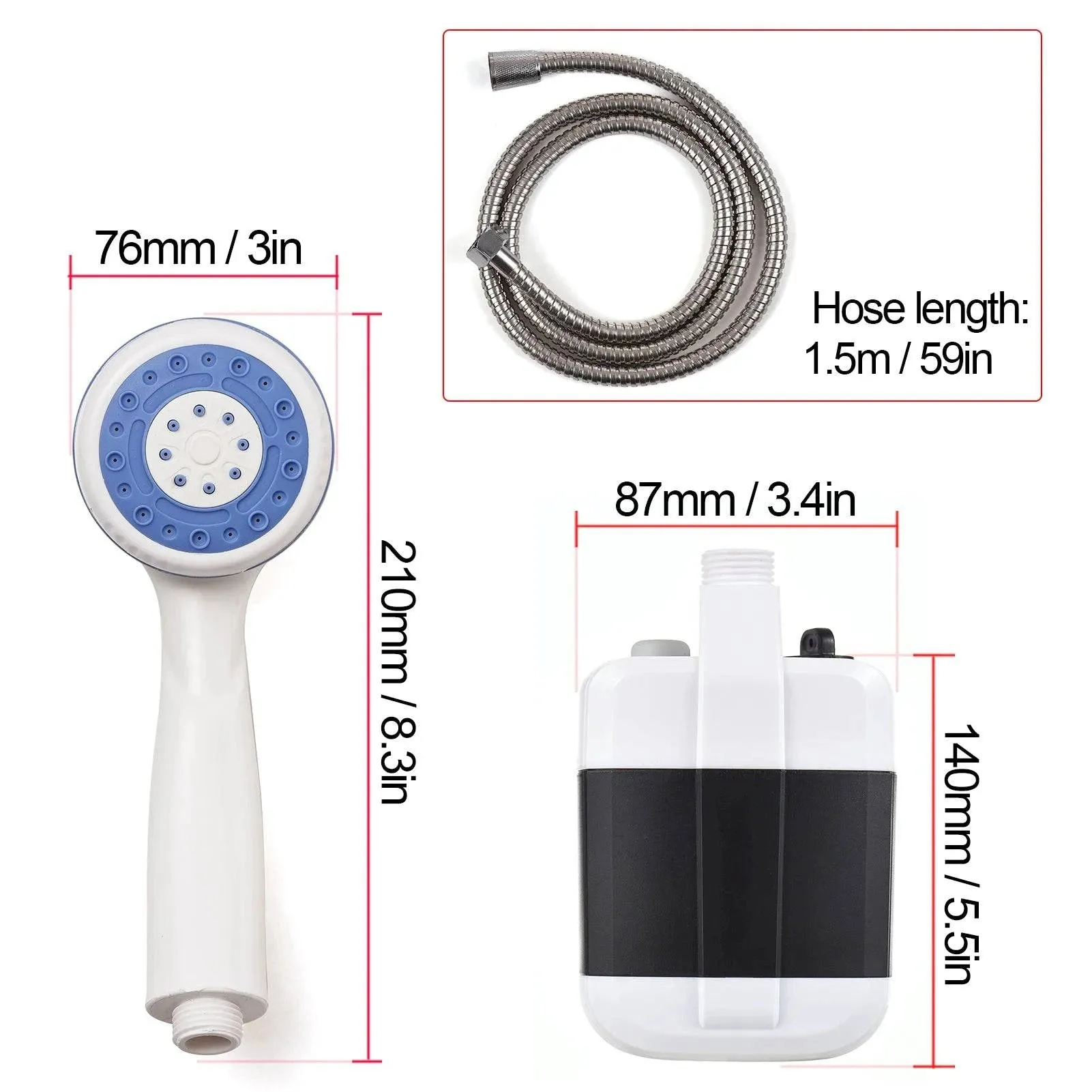 Portable Camping Shower Outdoor USB Rechargeable Electric Shower Pump for Camping Hiking Car Washing Gardening Pet Cleaning