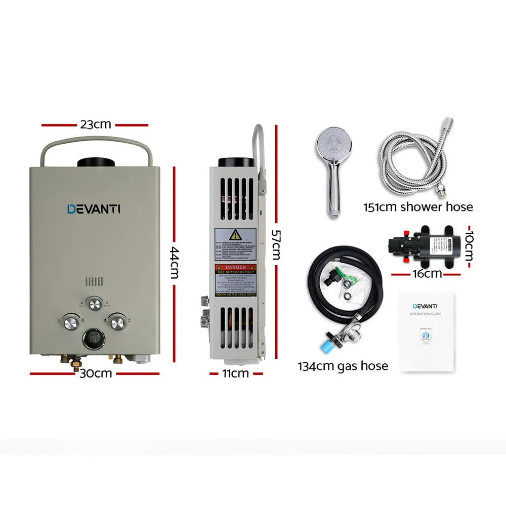 Portable LPG Gas Water Heater 8L/Min with Pump - Devanti