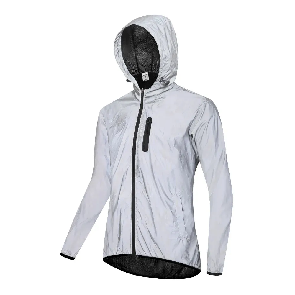 Reflective Jacket with Hoodie and Waterproof Windbreaker for Men Women Cycling Hiking Running Hip Hop Safety Jacket