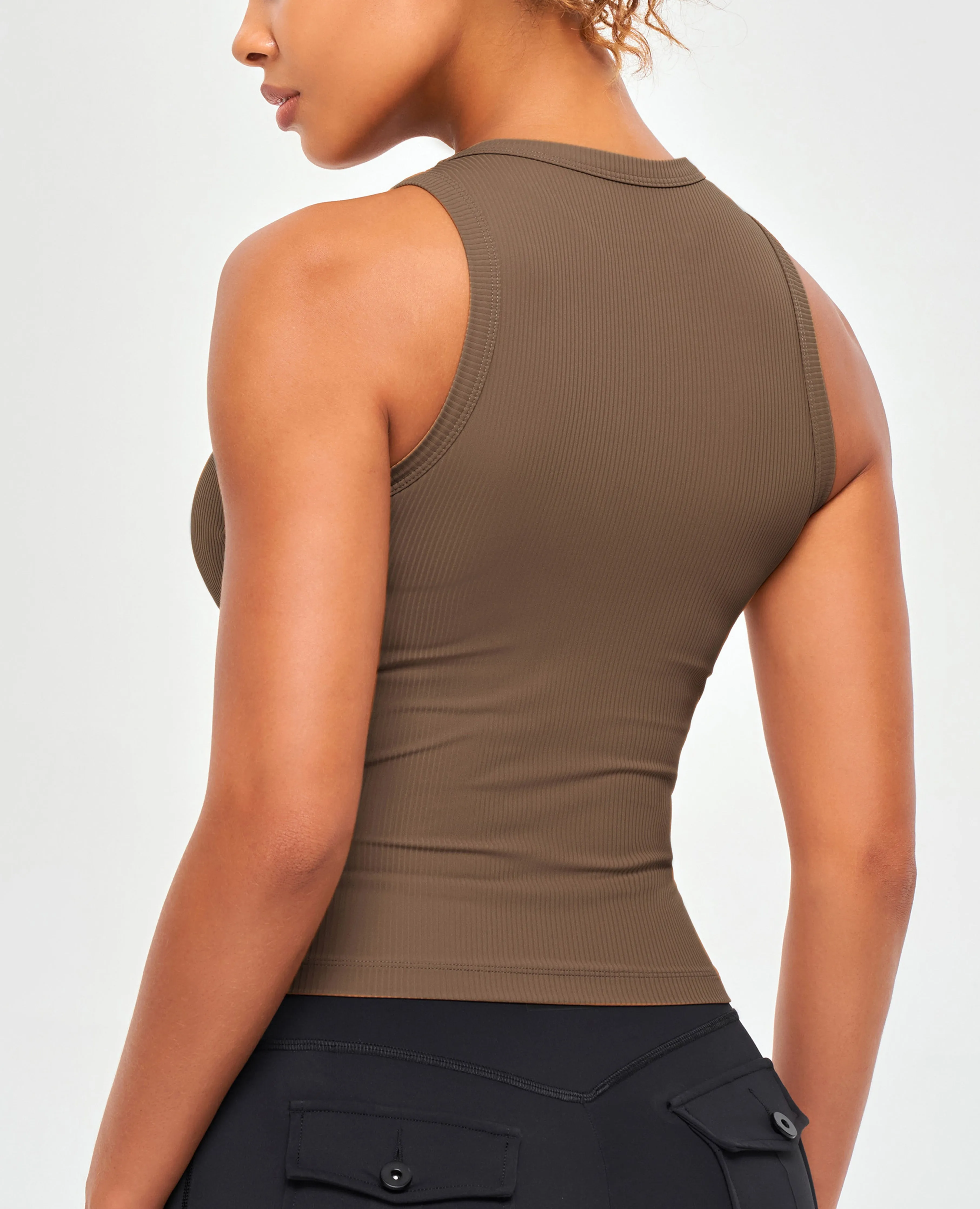 Ribbed Workout Tank - Nut Brown
