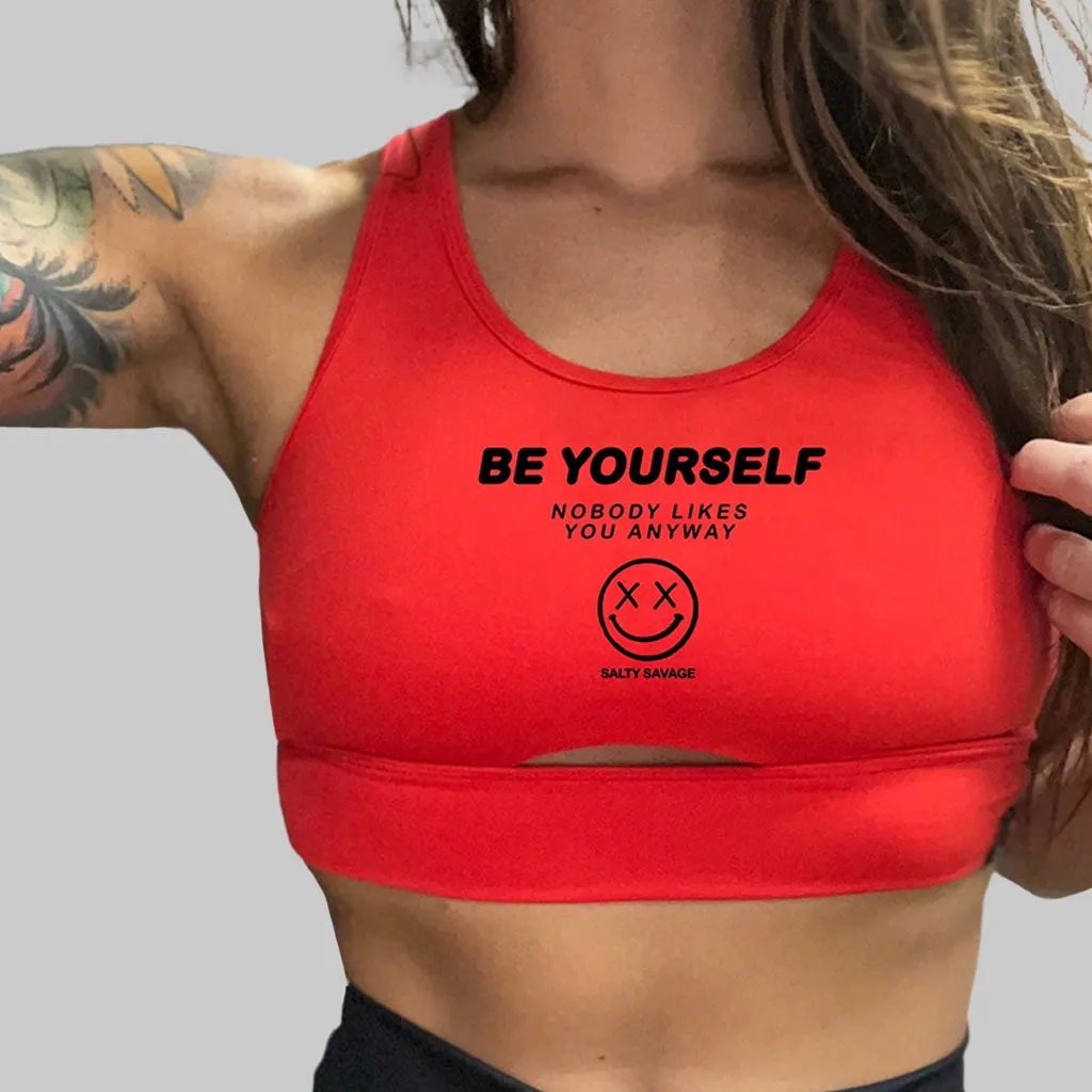 Salty Savage Ladies “Be Yourself” Peekaboo Sports Bra | Cocoa Beach Performance
