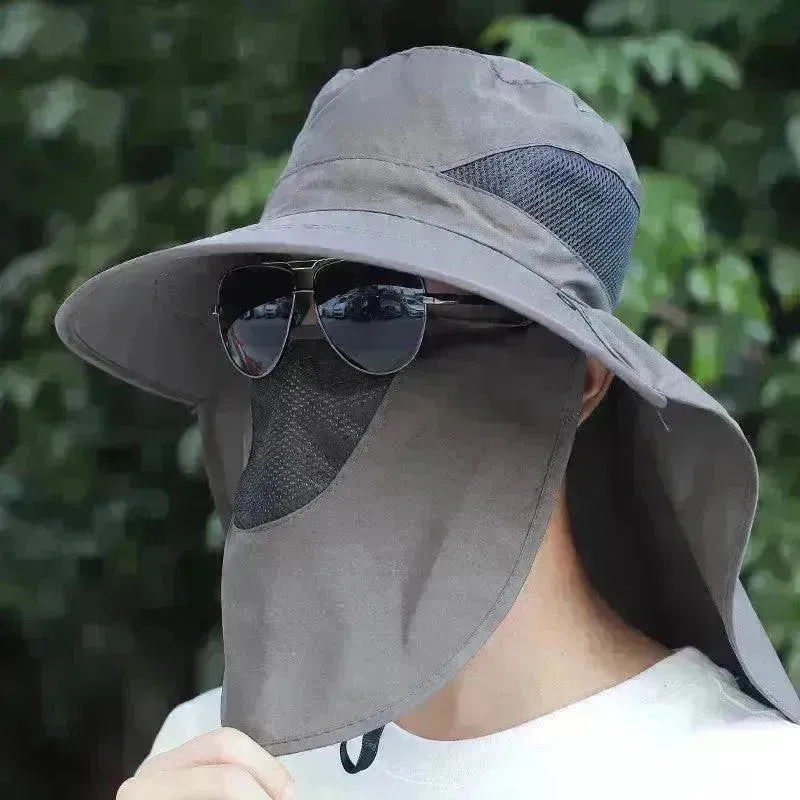 Summer Sunhat Men's Sun Protection Hat With Shawl And Neck Protection Design Breathable Anti-UV And Insect-proof Hiking Fishing Hat Outdoor