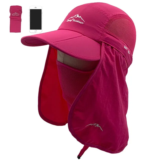Unisex Sun Protection Baseball Cap With Detachable Neck and Face Flaps For Hiking or Fishing