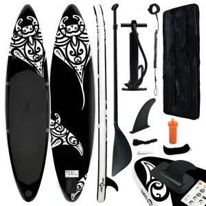 vidaXL Inflatable Stand Up Paddleboard Set 366x76x15 cm Black