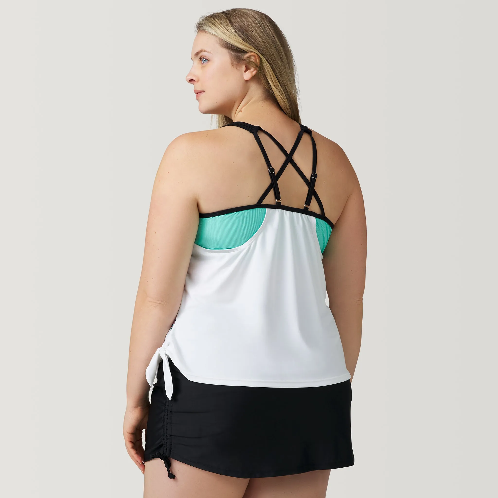 Women's Plus Size Tahiti Tropical Side Tie Blouson Tankini Top