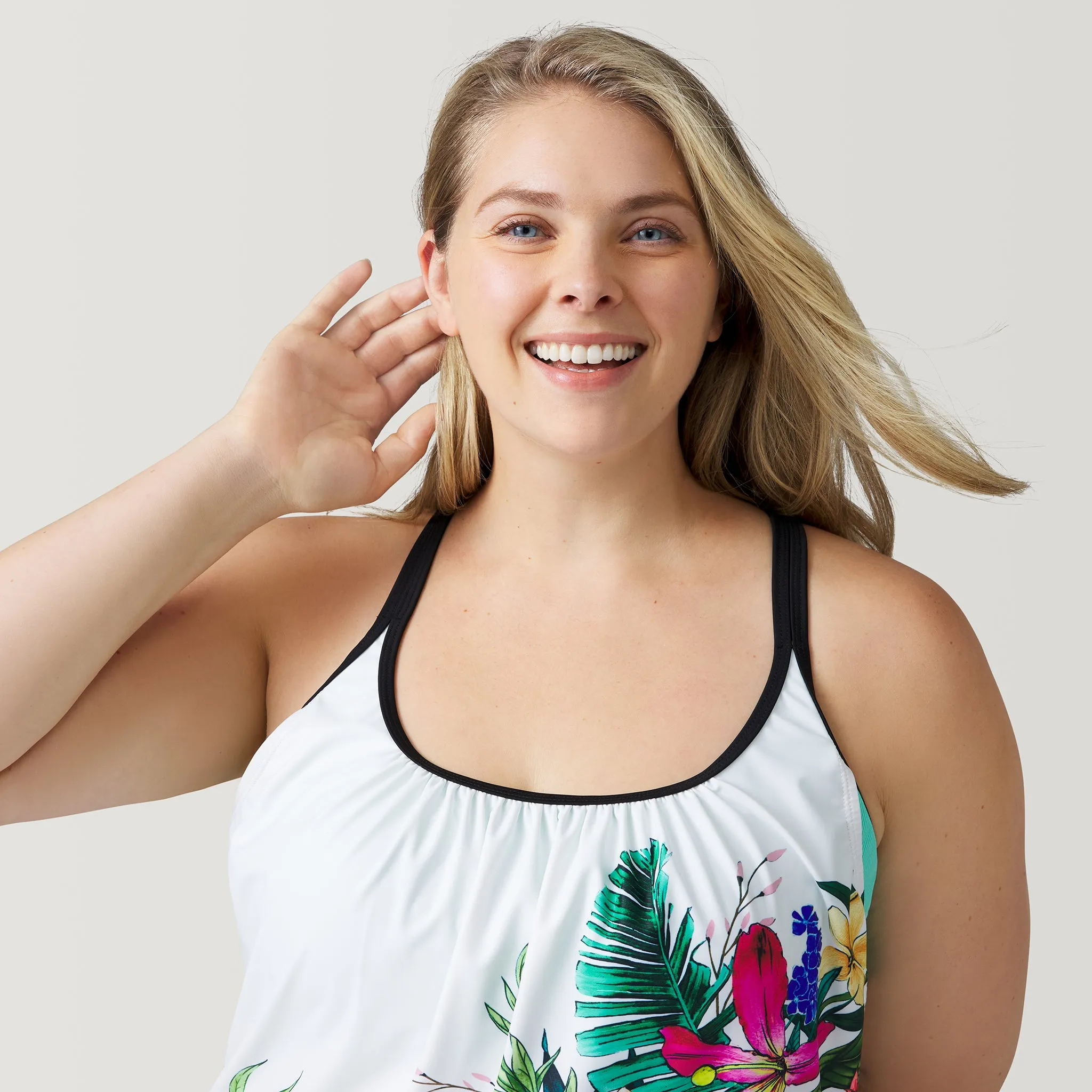 Women's Plus Size Tahiti Tropical Side Tie Blouson Tankini Top