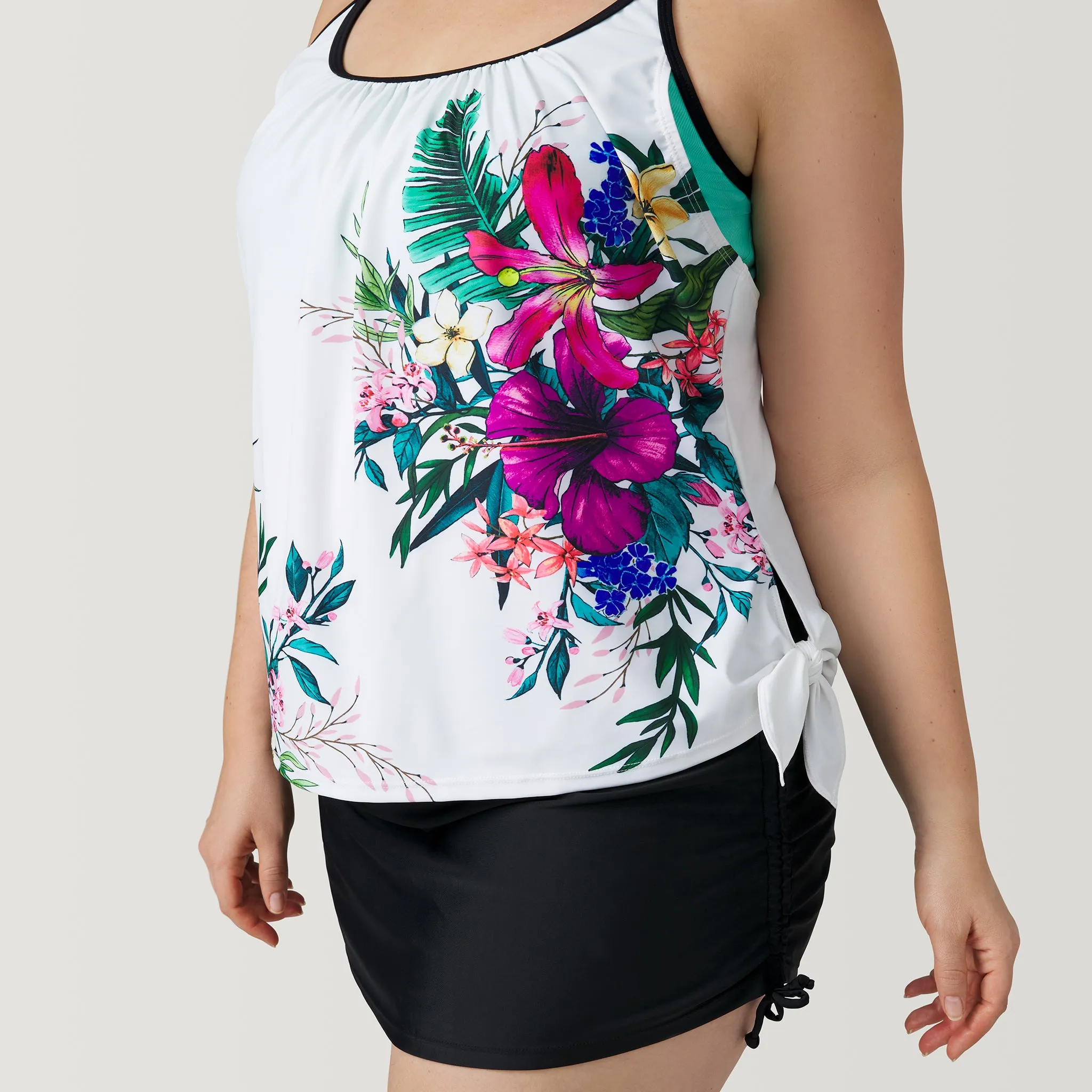 Women's Plus Size Tahiti Tropical Side Tie Blouson Tankini Top